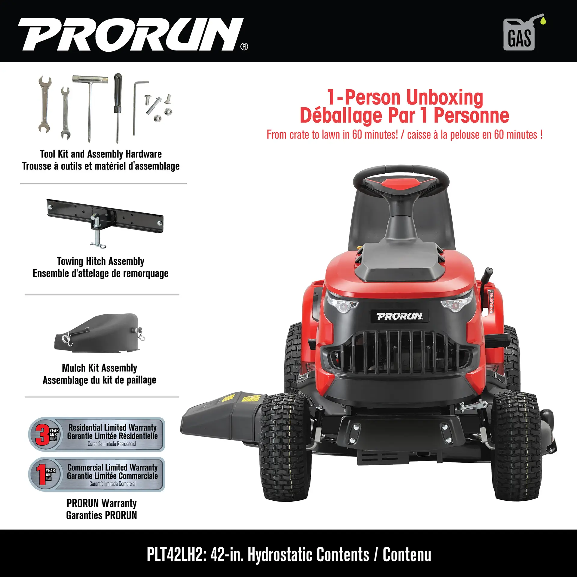 PLT42LH2 - 42 in. 546cc Hydrostatic Lawn Tractor - PRORUN